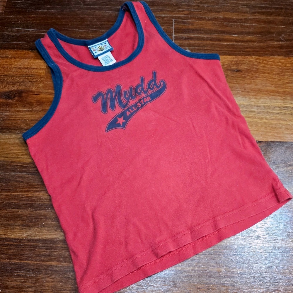 Vintage Mudd Kids Red Navy Blue All-Star Graphic Ringer Tank Top Sleeveless Med.